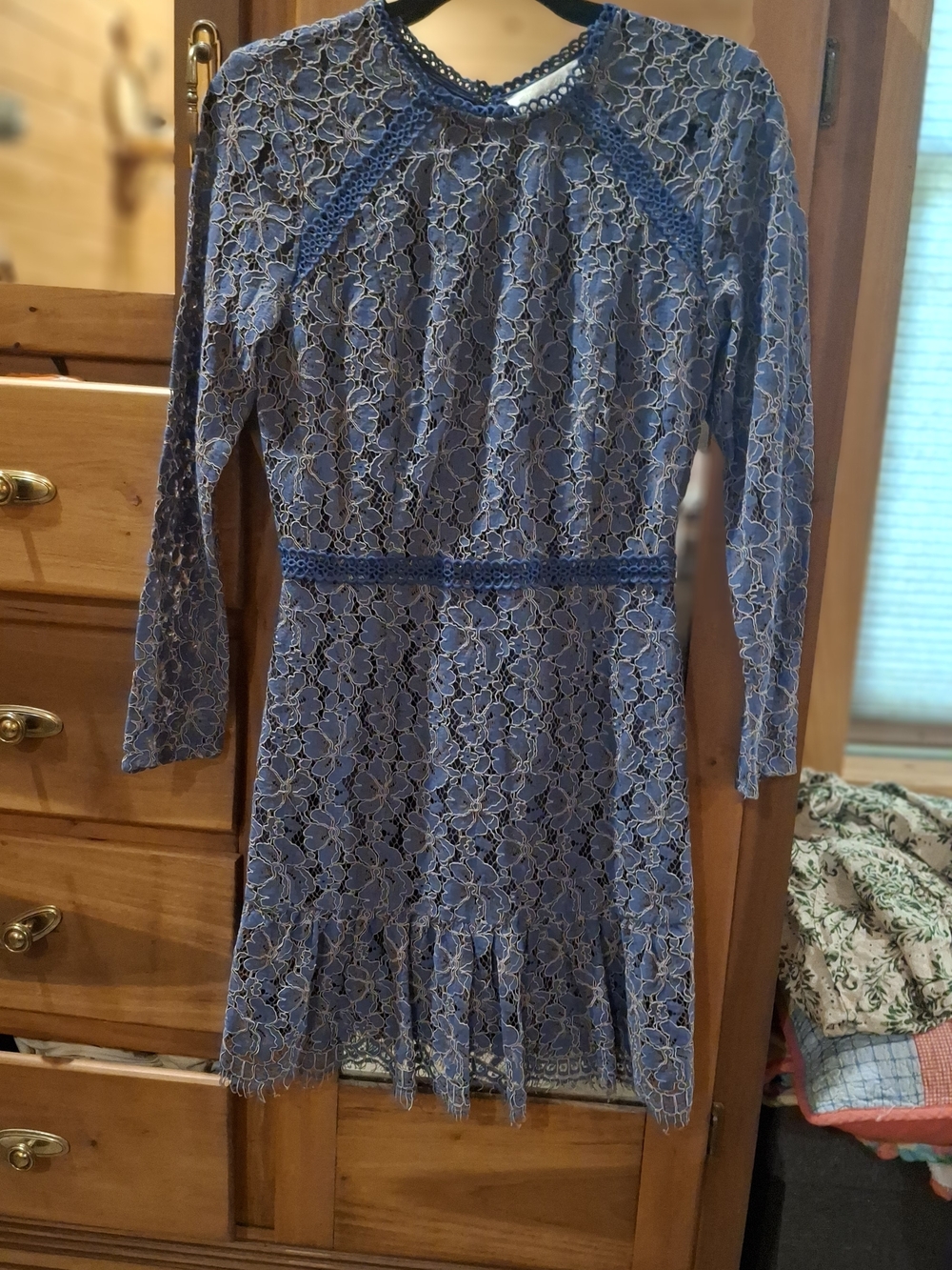 Adelyn Rae Blue Lace Long-Sleeve Fit & Flare Dress - Picture 2 of 8